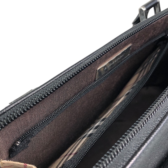 BURBERRY バーバリー ハンドバッグ ブラック レザー フロントポケット vintage ヴィンテージ オールド h2h7ny