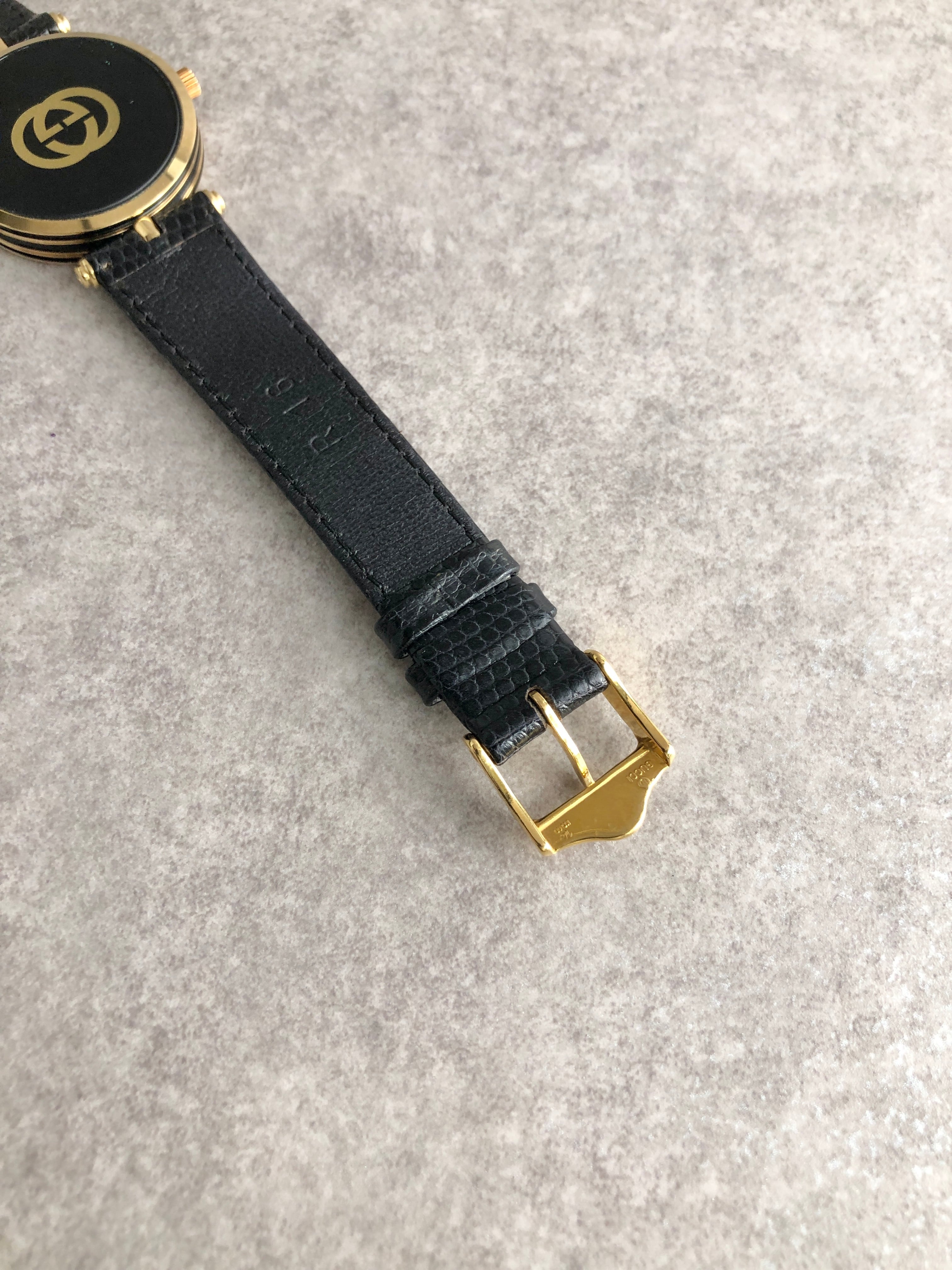 GUCCI グッチ 腕時計 ブラック ゴールド ローマ レザー クウォーツ