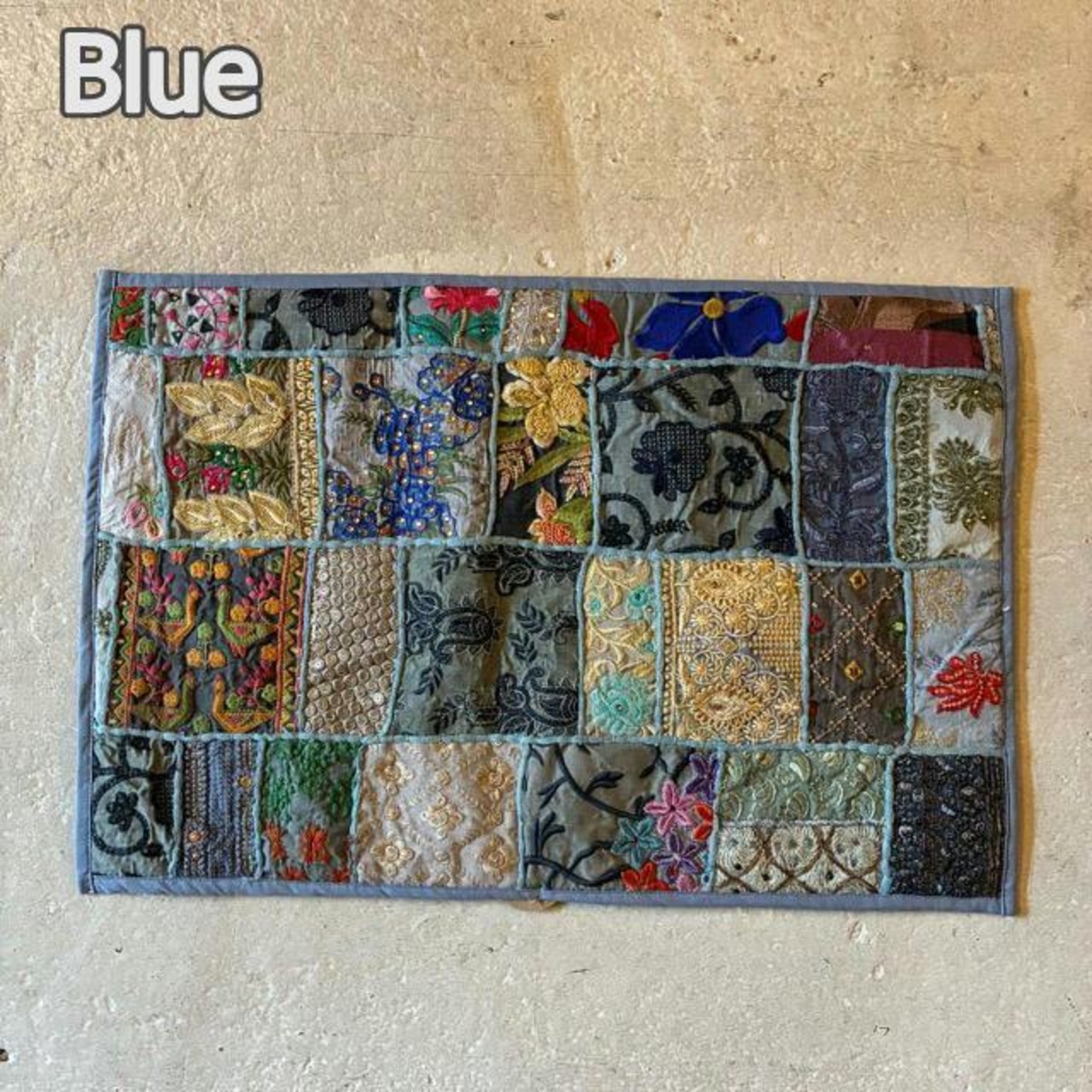 India Recycled sari patchwork mat 3color　インド　リサイクルサリーパッチワークマット　全3色　40×60cm　玄関マット　ミニマット　アソート　カラフル