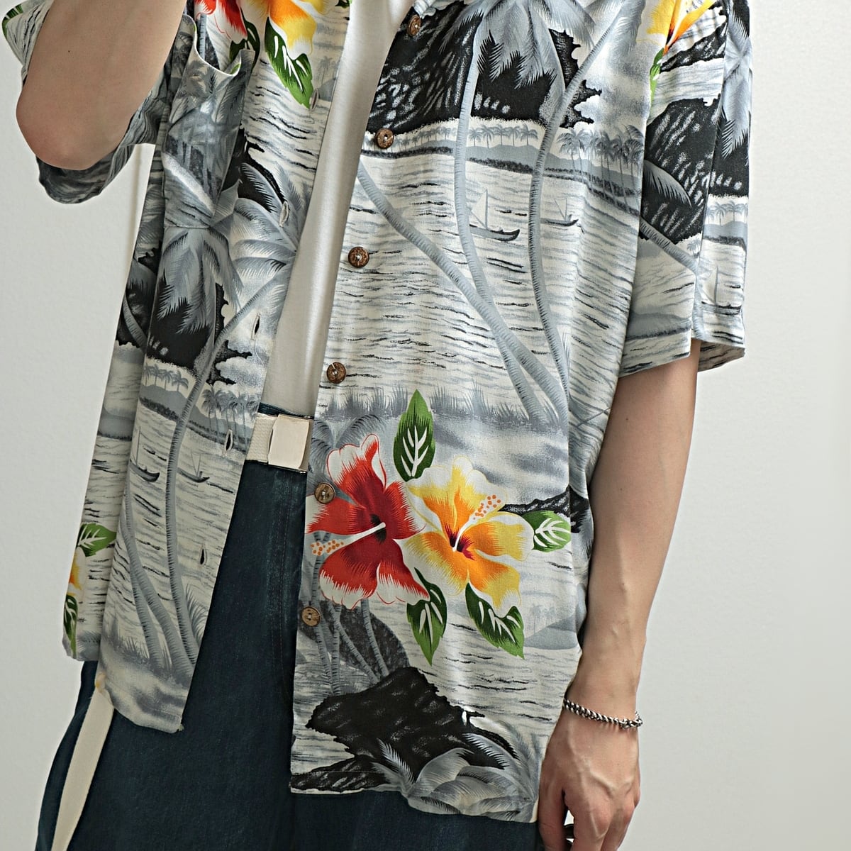 90s KENNINGTON ケニントン レーヨン アロハ 総柄 開襟 シャツ 古着 used