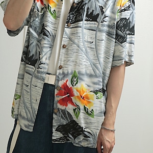 90s KENNINGTON ケニントン レーヨン アロハ 総柄 開襟 シャツ 古着 used