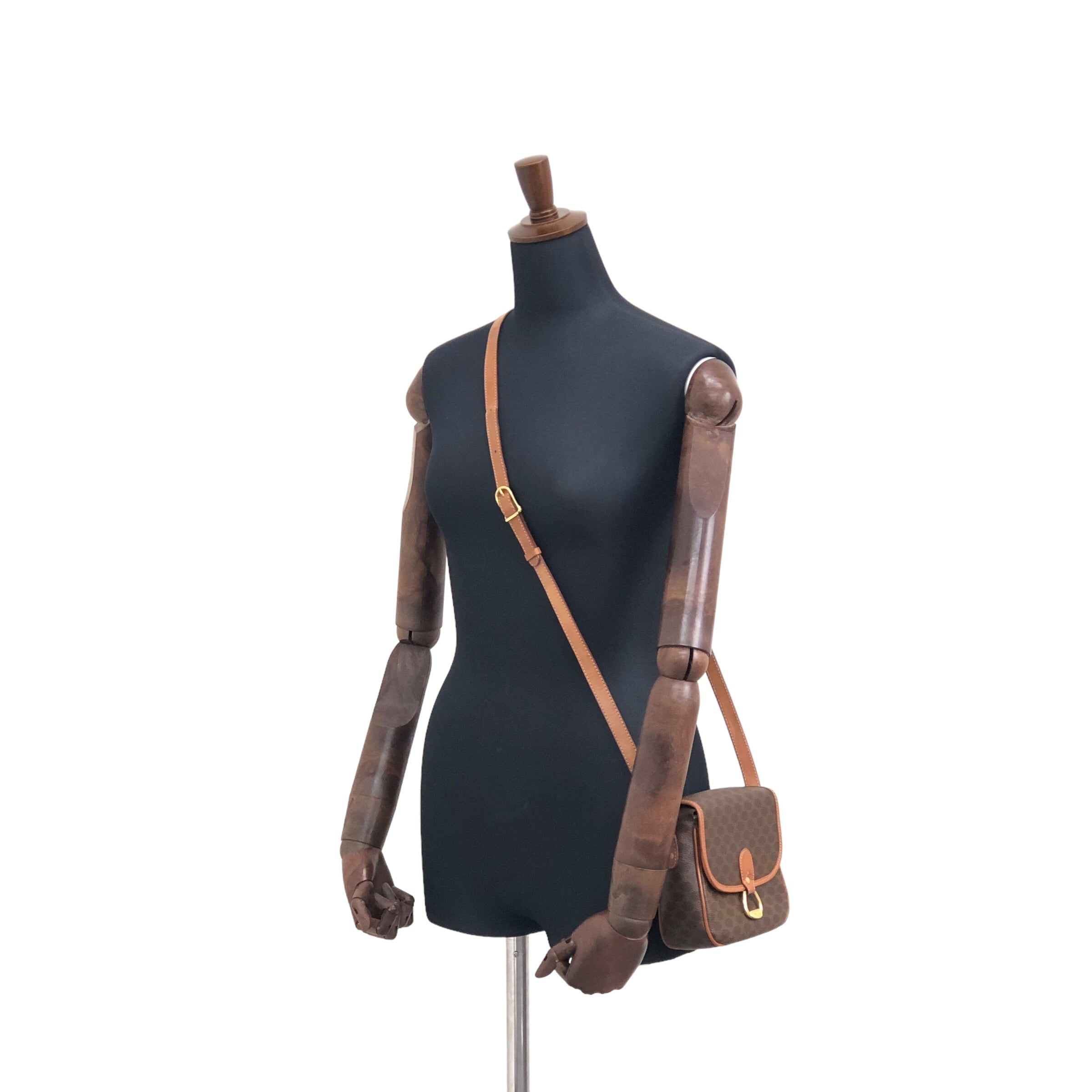 CELINE セリーヌ マカダム ショルダーバッグ ブラウン レザー vintage