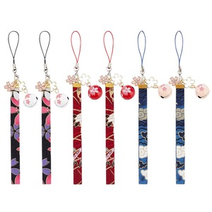 【在庫のみ】[OLYCRAFT] 6個 3色 桜 キーホルダーペンダント 招き猫キーリングチャーム 日本製エナメルベルキーホルダー ベルバックルキーリング 花付き ポリエステルストラップ ハンバッグ電話用 面白いギフト -18.5cm