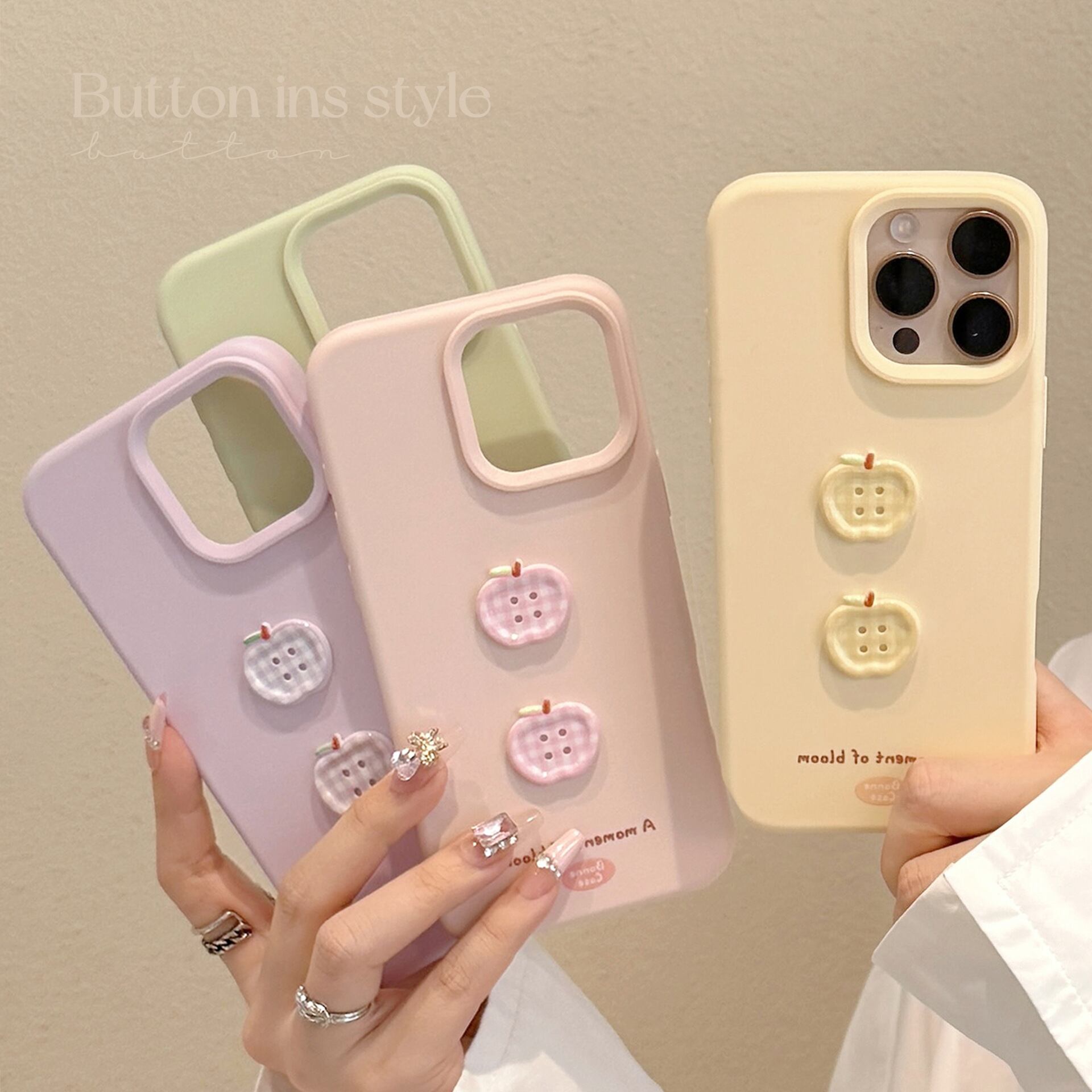 遊び心満載◎かわいいアップル ボタン 立体デコ iPhone 韓国ケース りんご パステルカラー スマホケース ND-16205
