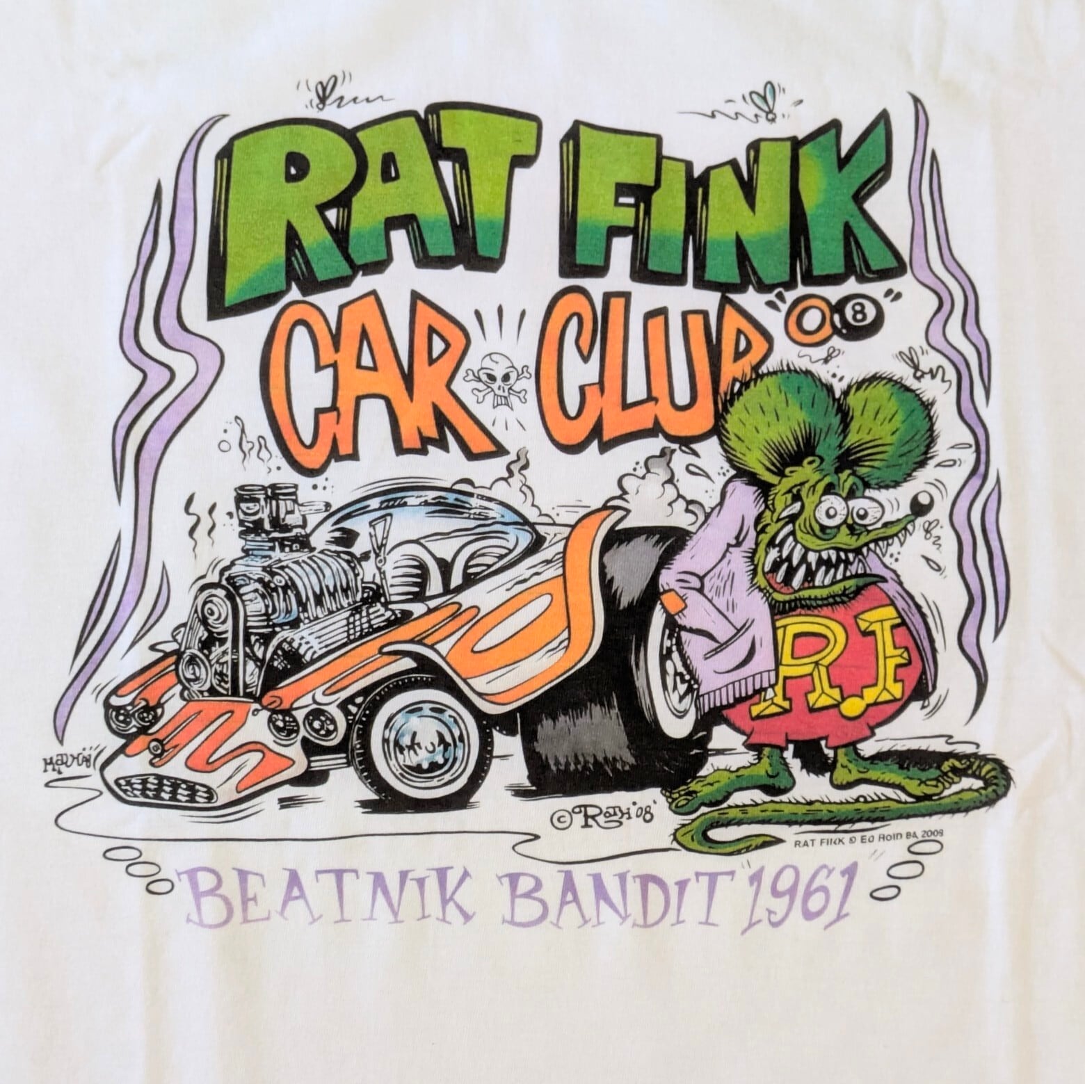 【 RATFINK（ ラットフィンク ) 】RATFINK CAR CLUB『 BEATNIK BANDIT 1961 』 / Tシャツ / WHITE〚アメリカン雑貨 アメトイ〛