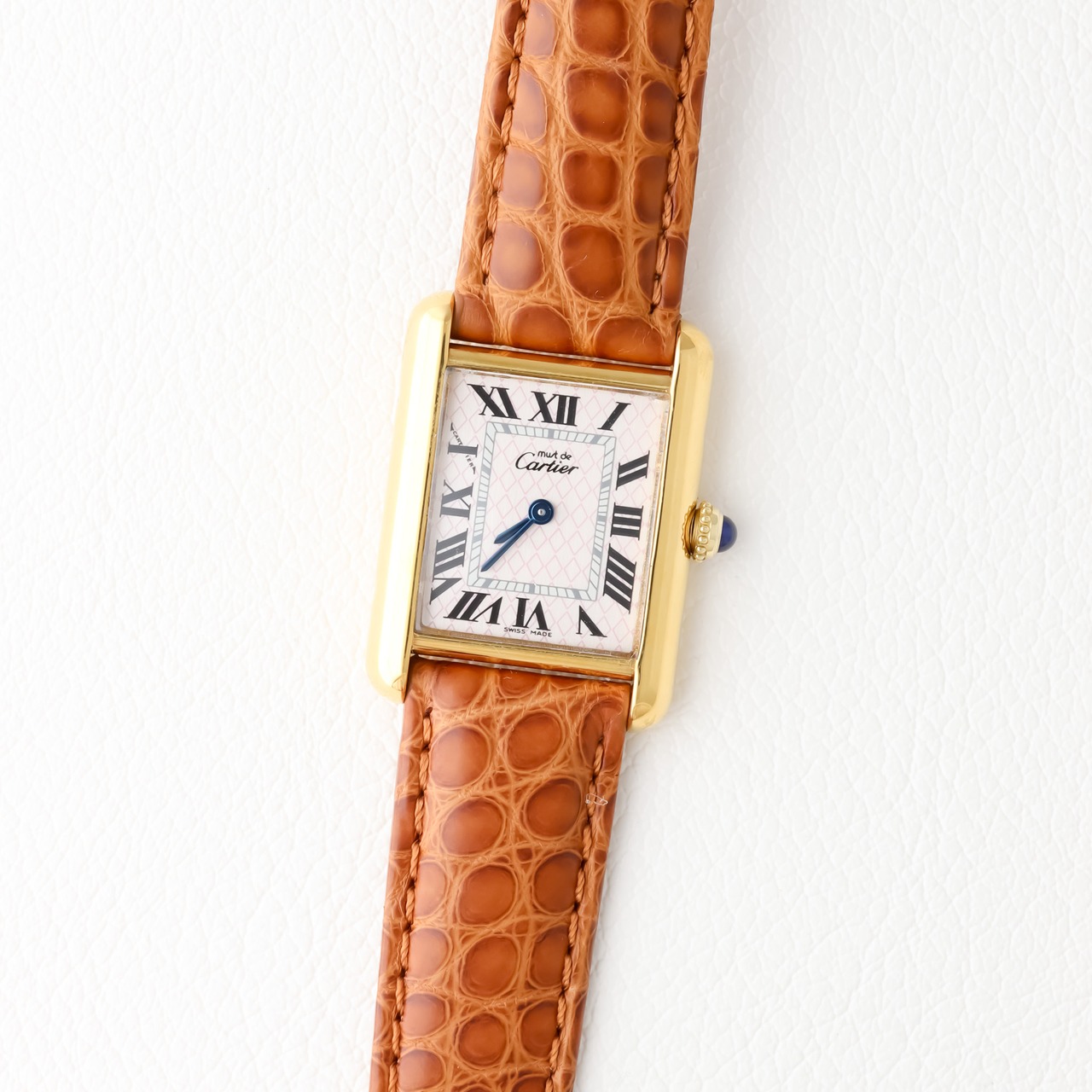 カルティエ マストタンク MM ピンク格子文字盤