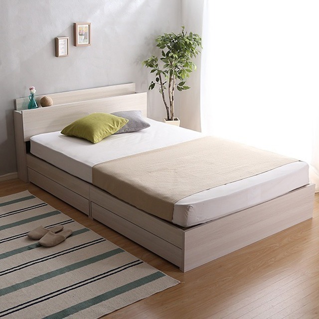 棚・コンセント付きチェストベッド ボンネルコイルマットレスセット(ダブル)