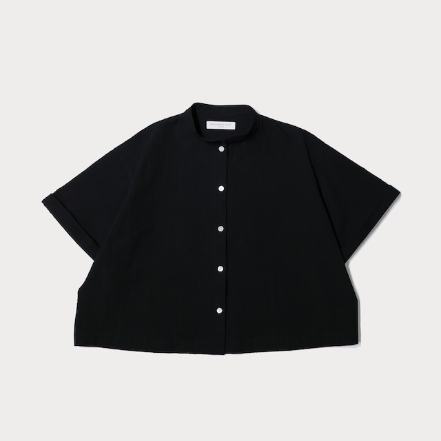 ( BLACK ) MAO COLLAR SHORT SLEEVE SHIRT