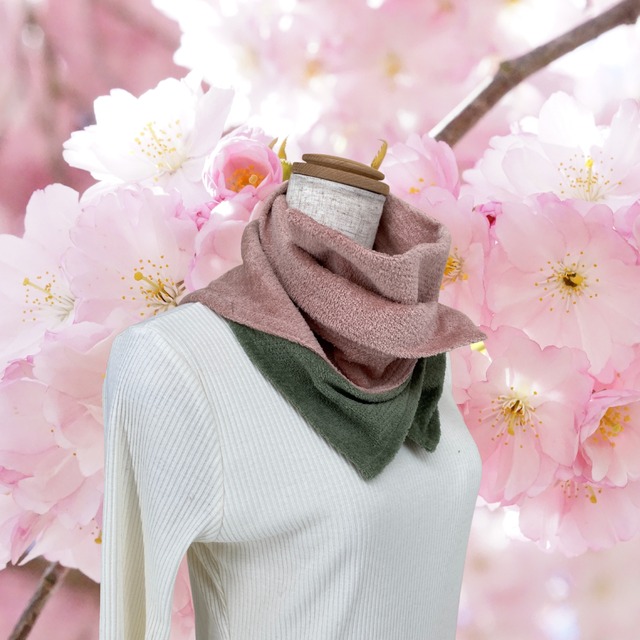 ローズ巻きスカーフ　スモークピンクローズ