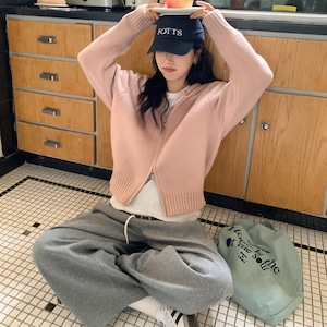 zip-up hooded knit cardigan J00060