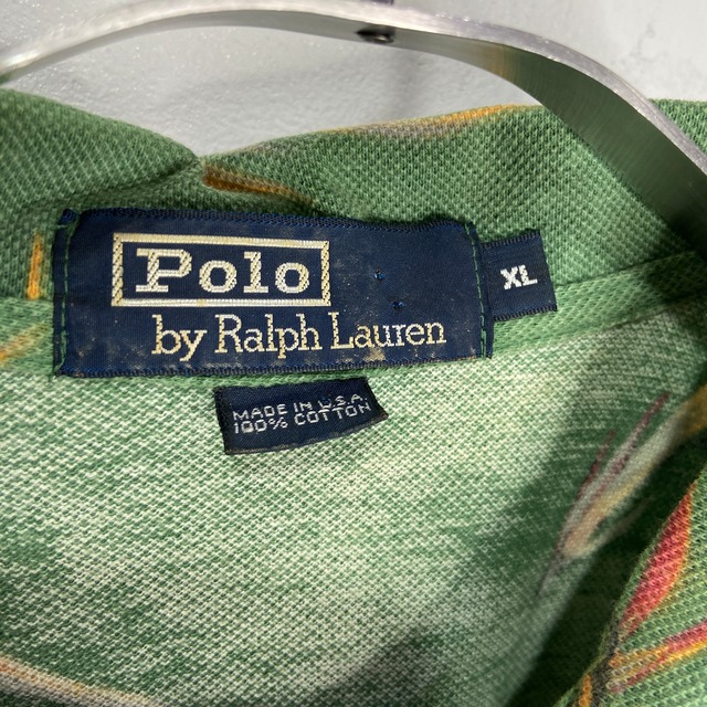 90s USA製 Ralph Lauren 総柄ポロシャツ ルアー 鹿の子 XL