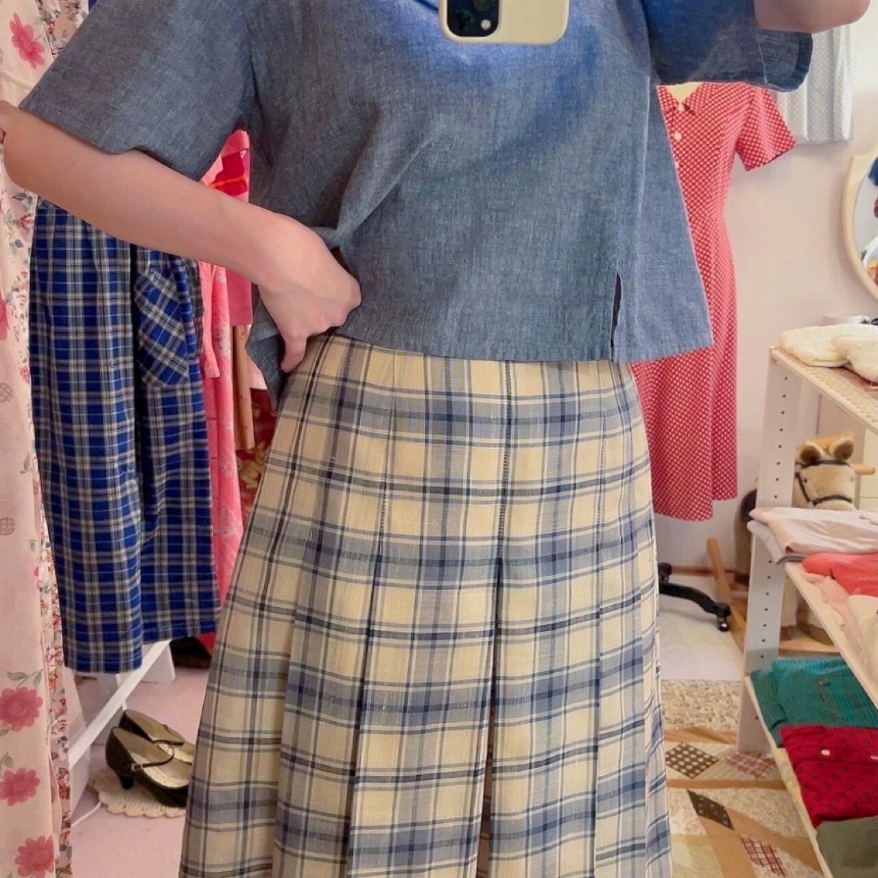DAKS / blue beige check skirt