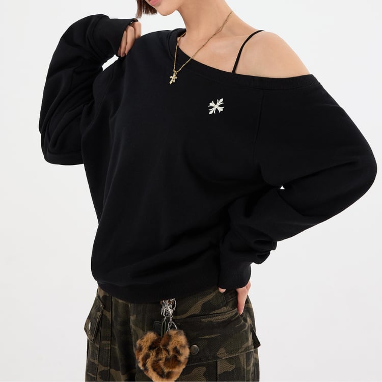 ワンショルダー 長袖 オーバーサイズ スウェット ◆3col L00074