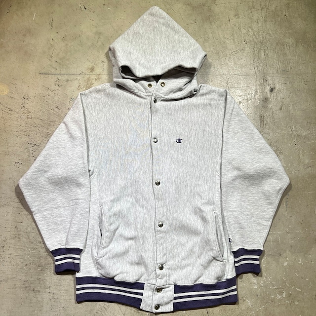 90's Champion チャンピオン リバースウィーブ フルスナップパーカー リブライン グレー×パープル MEDIUM USA製 希少 ヴィンテージ BA-2062 RM2481H