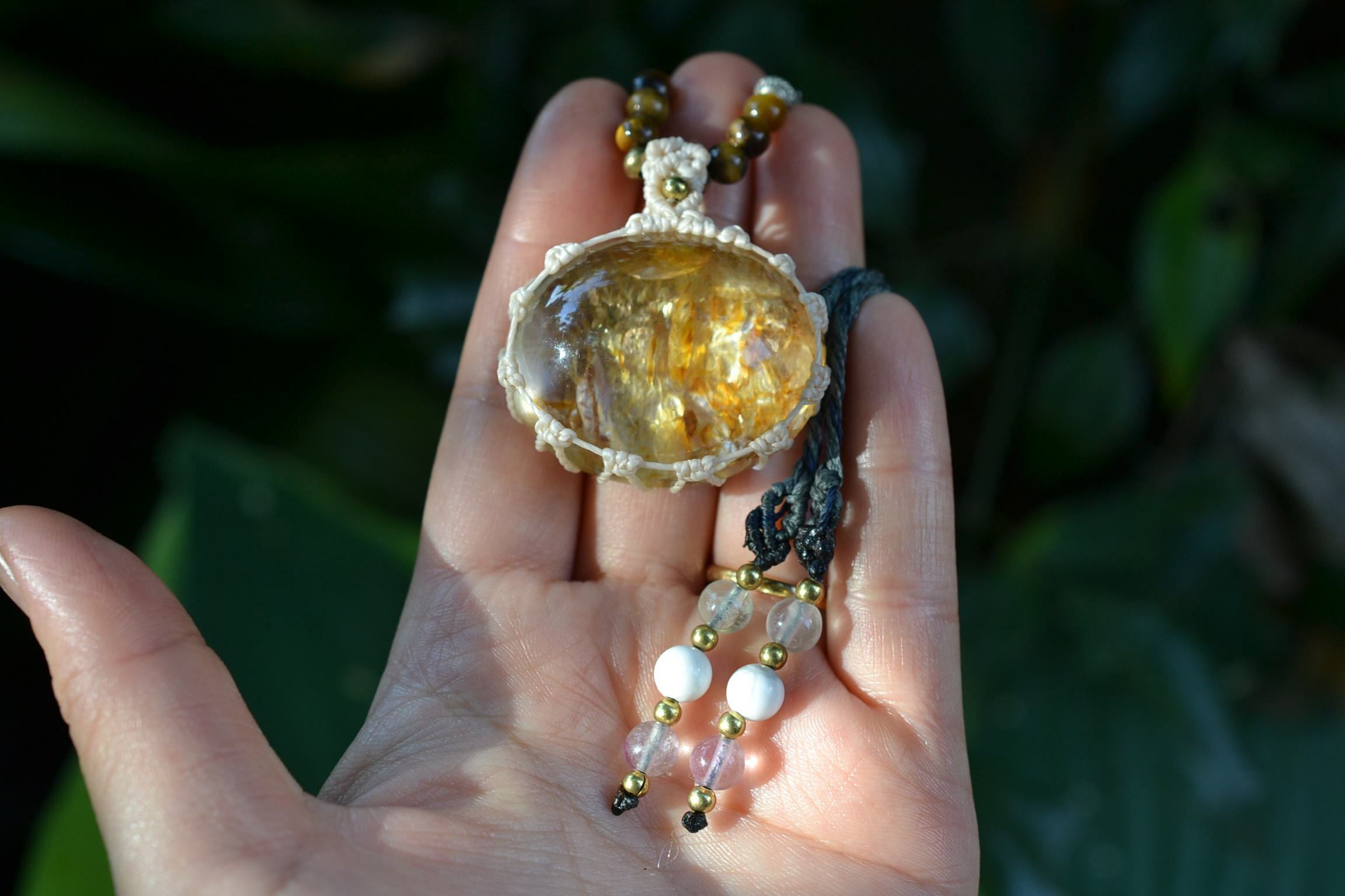 大粒イエロー★ガーデンクォーツ マクラメペンダント