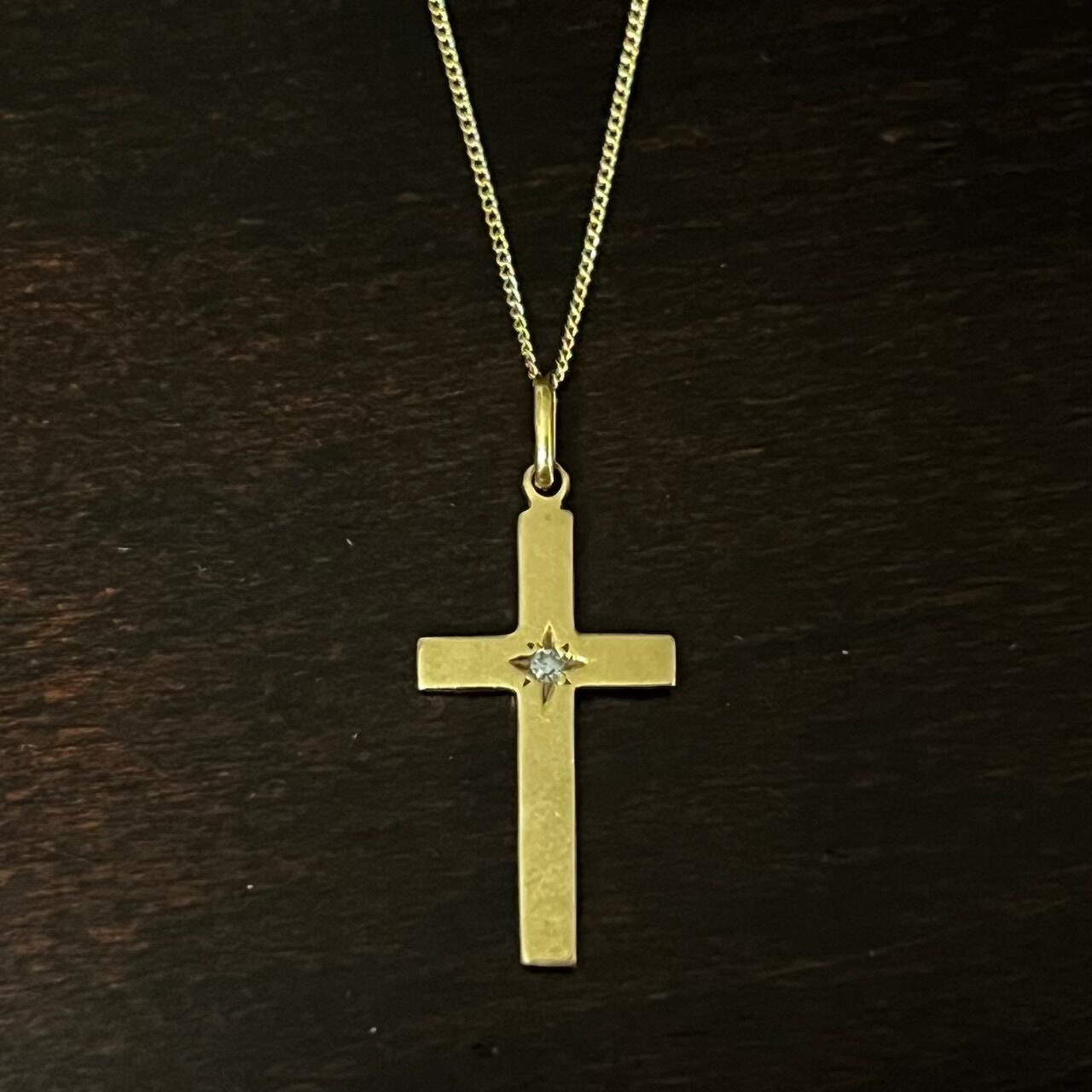 VINTAGE TIFFANY & CO. 14K Gold Diamond Cross Pendant Necklace