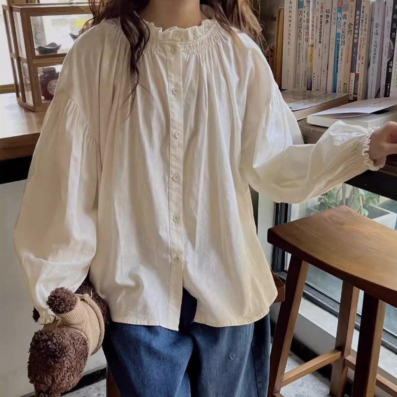 2色／フリルネックギャザーブラウス ・8577 | Lehtia - レフティア