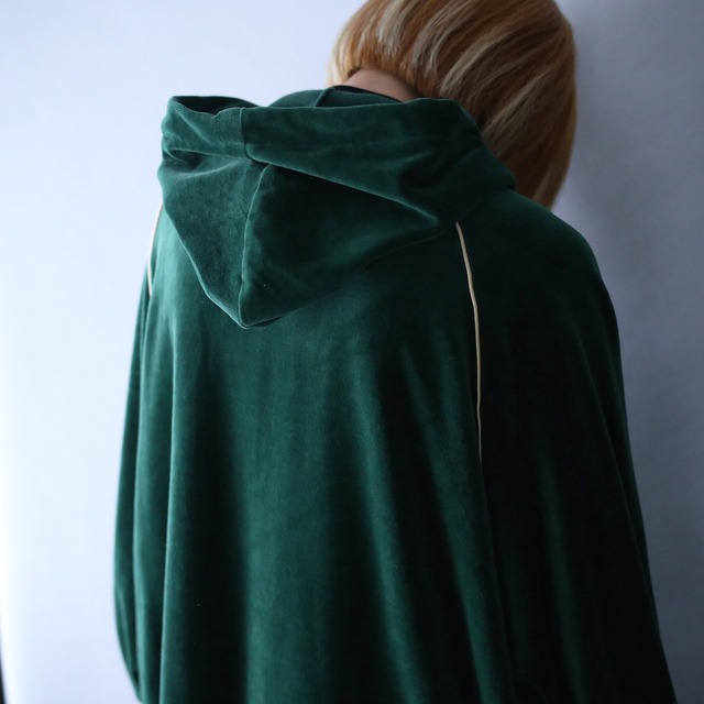 super over silhouette raglan sleeve piping design hoodie velours jacket