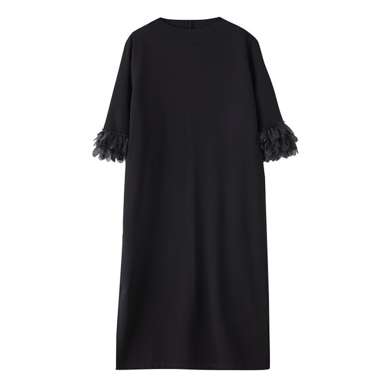 シアーフリル袖 ブラック ワンピース 30245