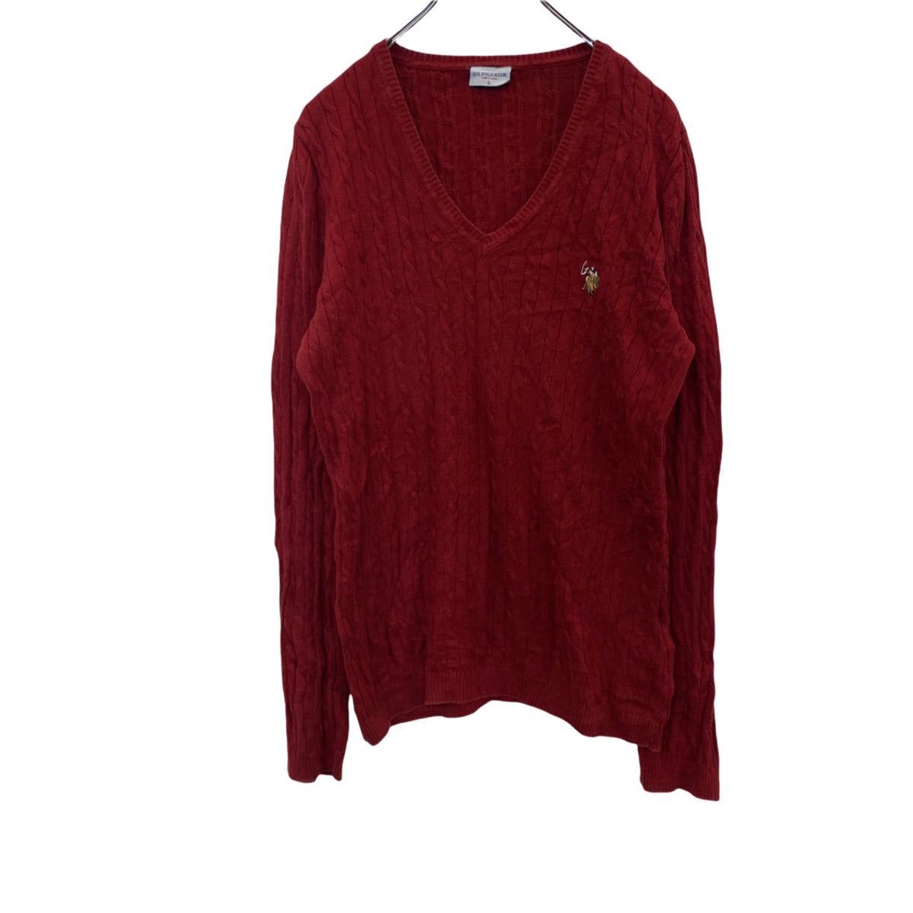 U.S.POLO ASSN. Vネックセーター レディース L レッド ユーエスポロ 