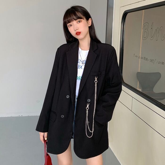 ジャケット スプリングオータムレッドブラック ストリート 春物 秋物 1号婦人35040704785