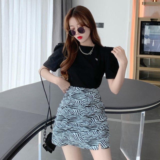 サマースタイルスリーブルーズTシャツ Aラインスカート 夏物 ハンチェンe20325398099