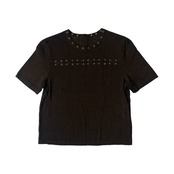 Lelian レリアン ラメ デザイン 半袖Tシャツ 11/ブラック ゴールド/レーヨン&ナイロン