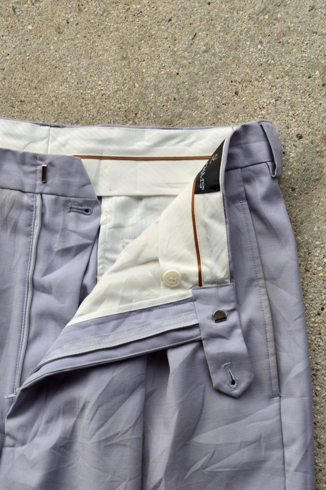 STACY ADAMS 1980's-90's From USA Center Intuck Wide Slacks Windowpen Polyblend Rayon ステイシーアダムス 80s ワイドスラックス