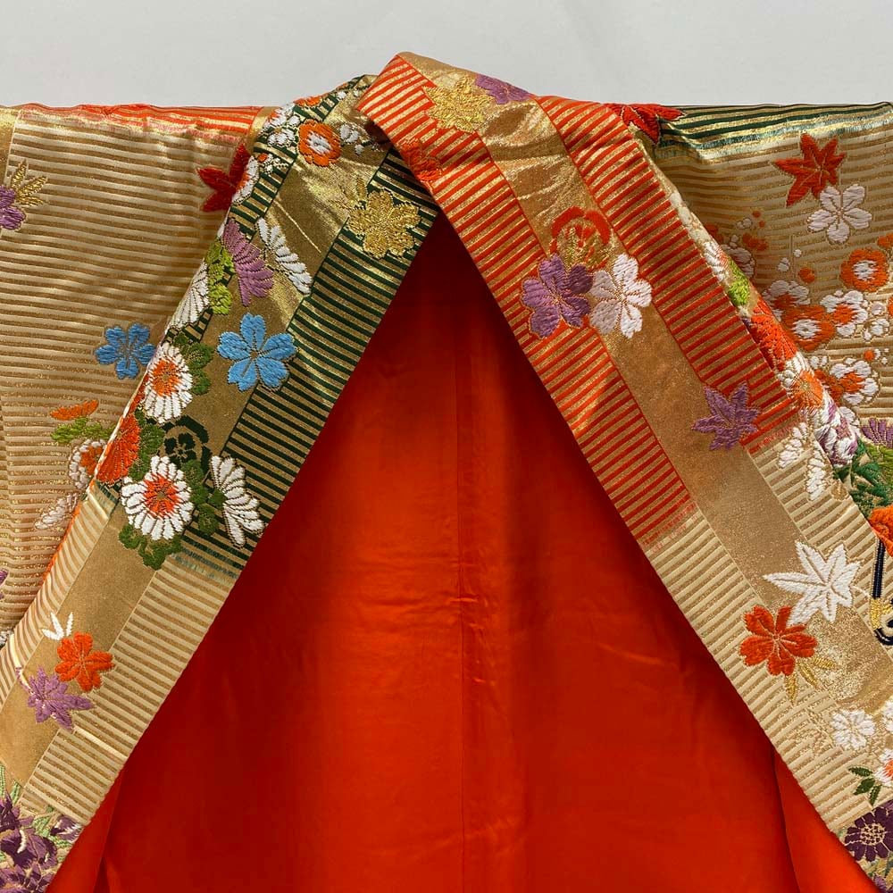 色打掛 正絹 鶴 刺繍 赤 金 打掛 Mサイズ 裄66 花嫁衣裳 婚礼