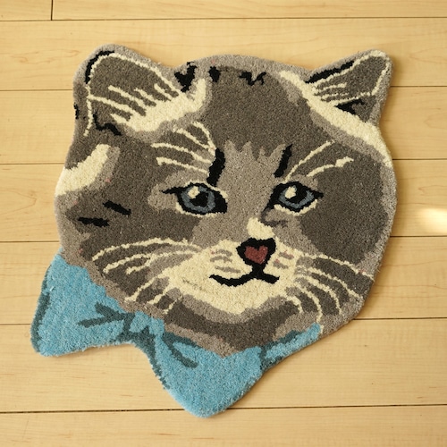 ラグマット Antique-style cat face (Gray)