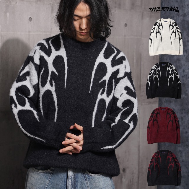 ◆トライバル柄 ルーズ フェザーニット◆si-20060725