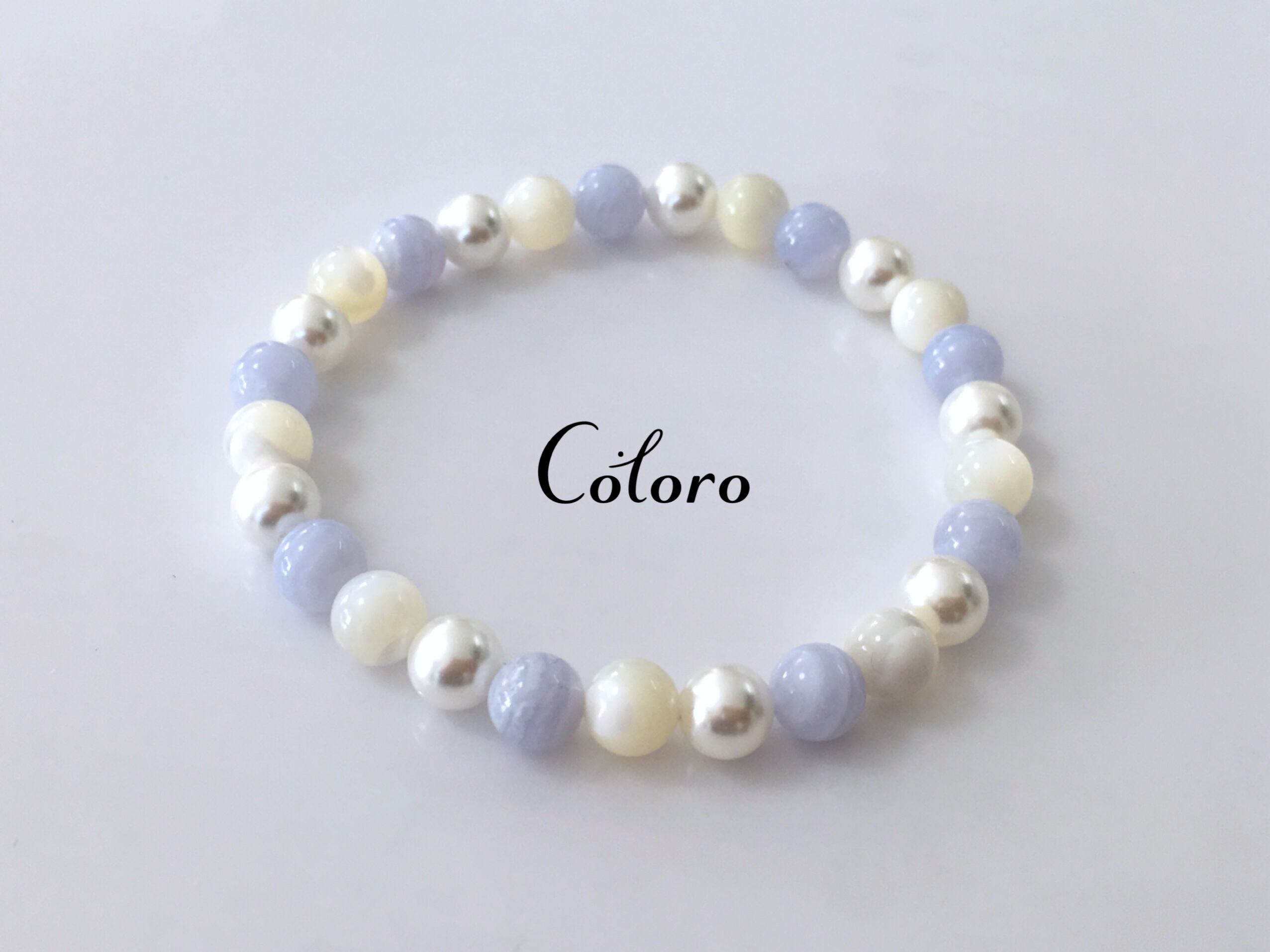 淡水パール×ブルーオパール×マグネサイト 天然石ブレスレット