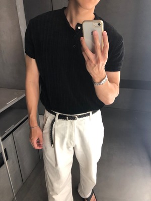 Velour Henley Neck Short Knit (4color)