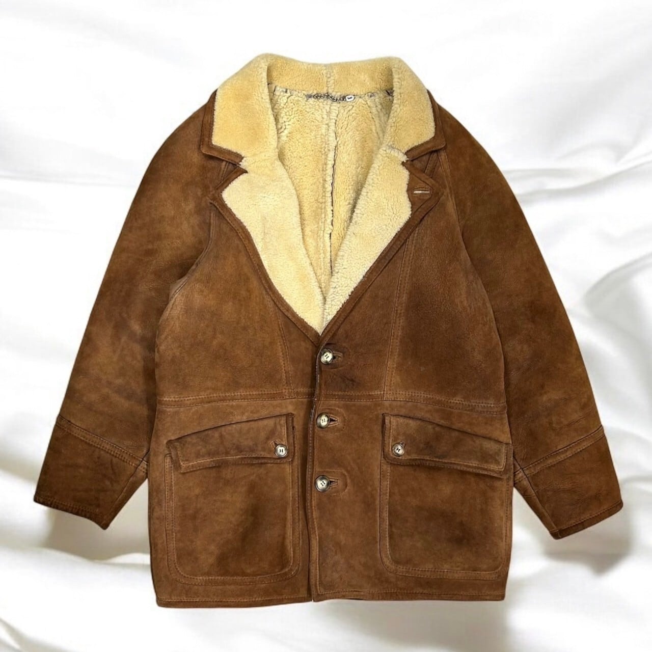 クリスティアーノディティエーネムートンジャケットレザー イタリア製 L.XL相当 セール】【Alfred Alex】ヴィンテージ加工 B-3 ハイネック ダブル