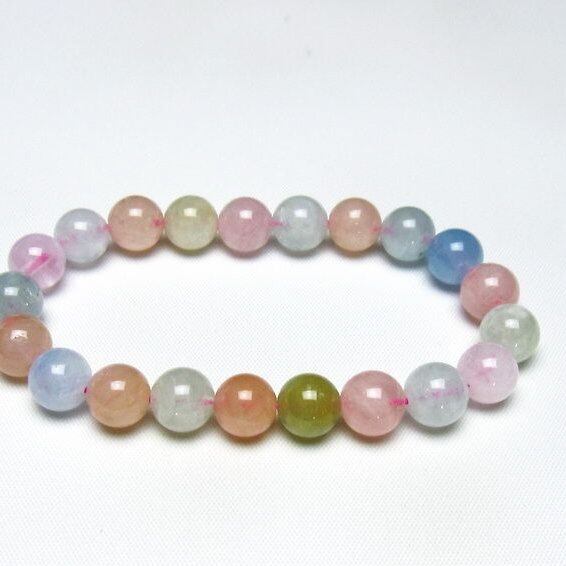 ミックスカラーベリル ブレスレット 9mm 一点物 メール便可 [M便 1/10] 111-48766
