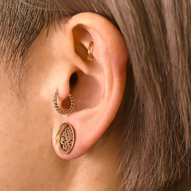 ワンタッチピアス 16g ゴールド 喜平チェーン リングピアス クリッカー