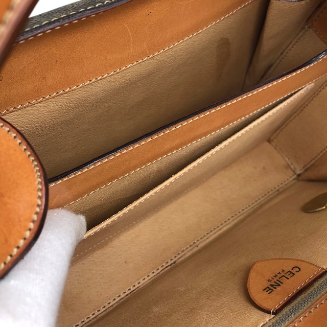 CELINE セリーヌ ハンドバッグ ブラウン マカダム ガンチーニ PVC レザー vintage ヴィンテージ オールド hjb52j