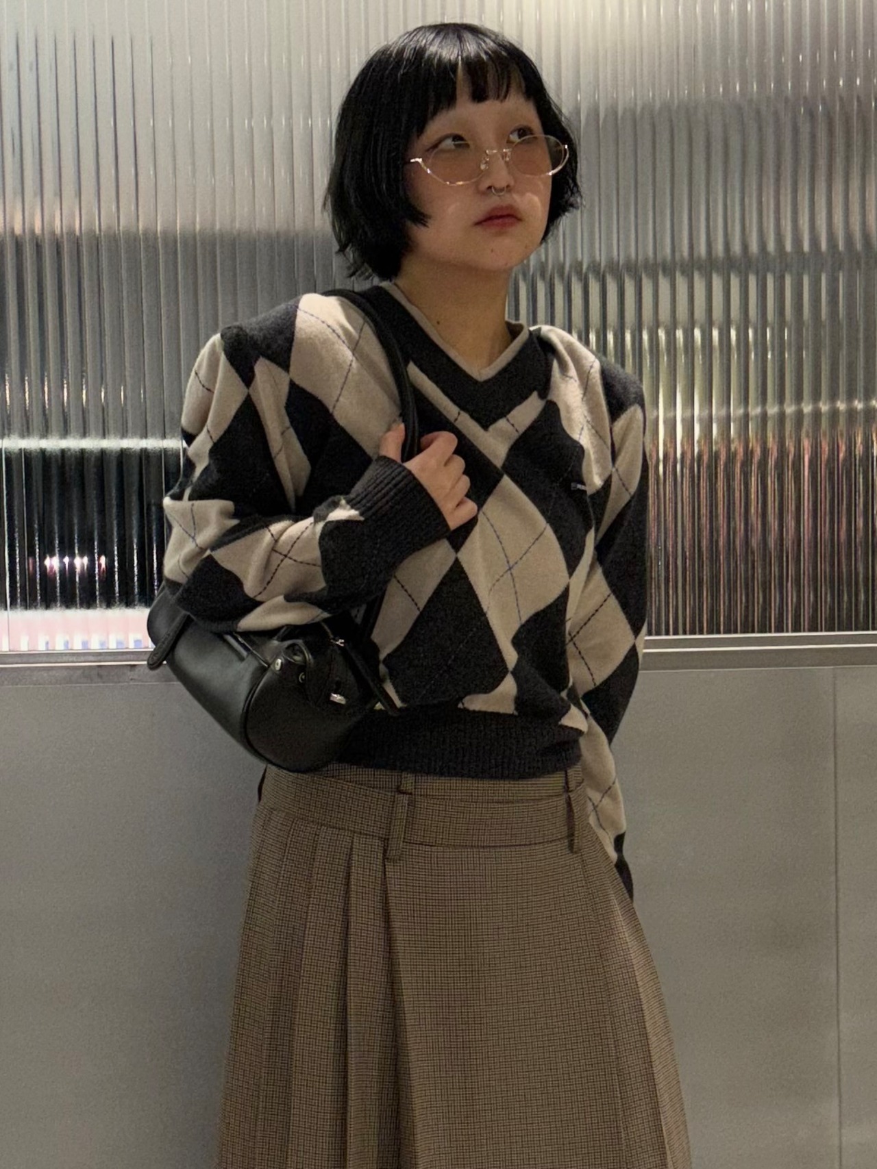 【26AW | WOMEN】PRANK PROJECT プランクプロジェクト / ニット / Argyle Power Shoulder Knit　31262365601 - 1