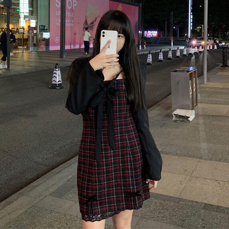 スリムショートスカート スプリングレッドリボンAラインドレス 春物 萌量不足15514135979