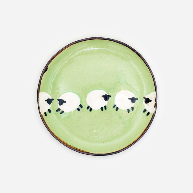 【atelier qucchane】おかず皿六寸 ひつじ 緑色 [やちむん]