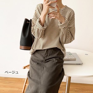 ボーダー Tシャツ 長袖 トップス レディース 春秋 韓国 きれいめ 大人 かわいい ゆったり おしゃれ ラウンドネック 大人可愛い 大人女子