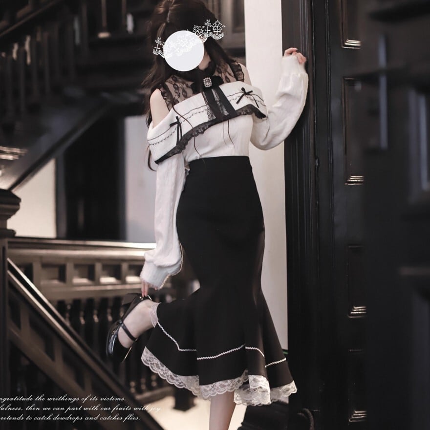 量産型クラシカル ロングスカート フィエク マーメイドスカート エレガント 胡桃木