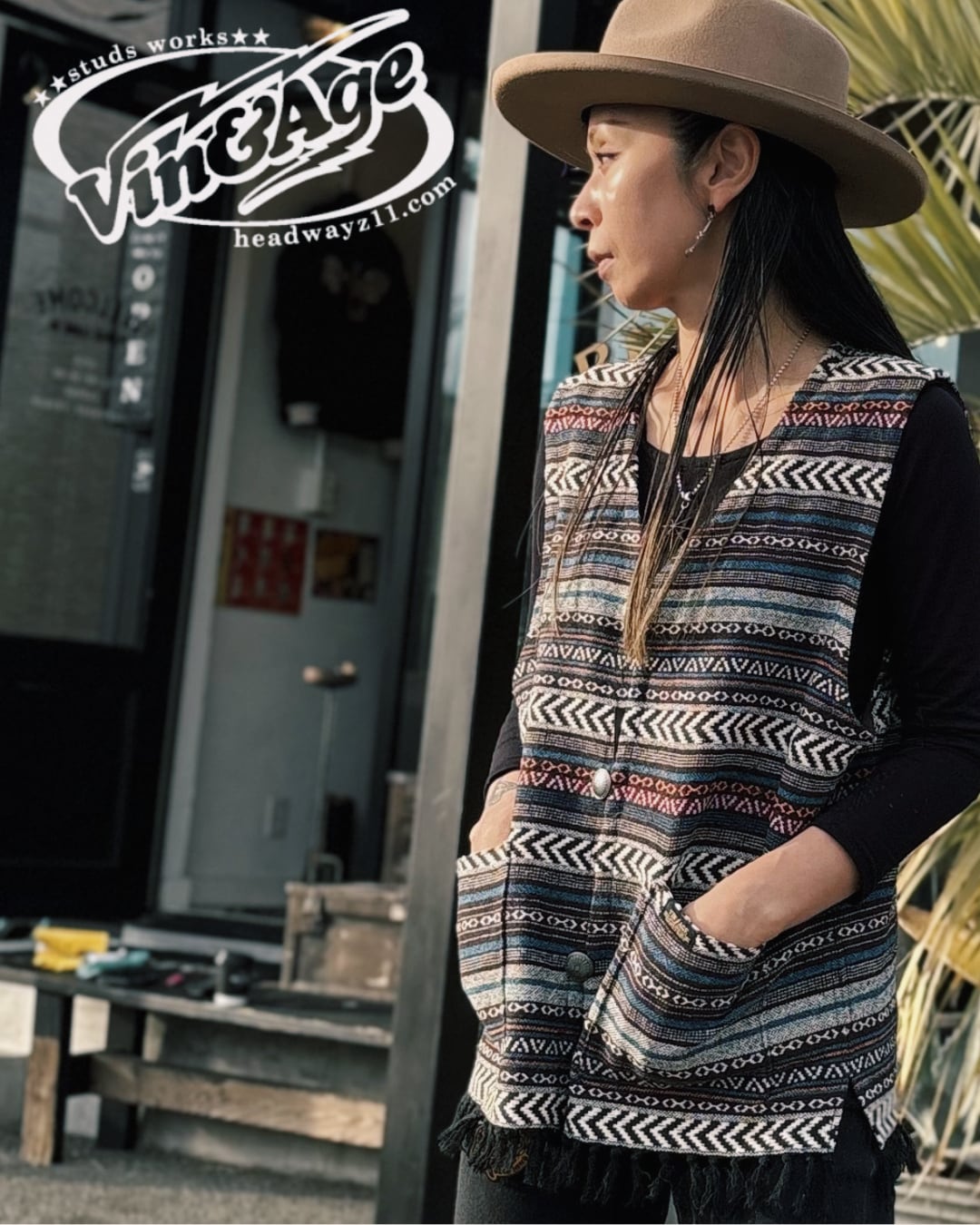Vin & Age ネイティブフリンジベスト コットンラグベスト メキシカン