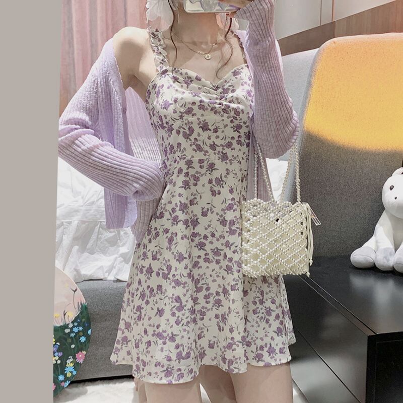 フローラルシフォンドレス サマーショートスカート 夏物 花柄 試着室50858814784