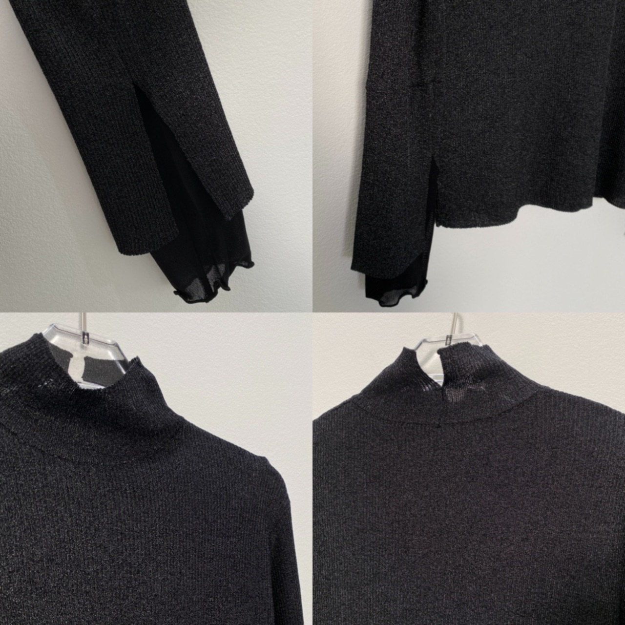 袖レイヤードラメリブタートルCS/ブラック