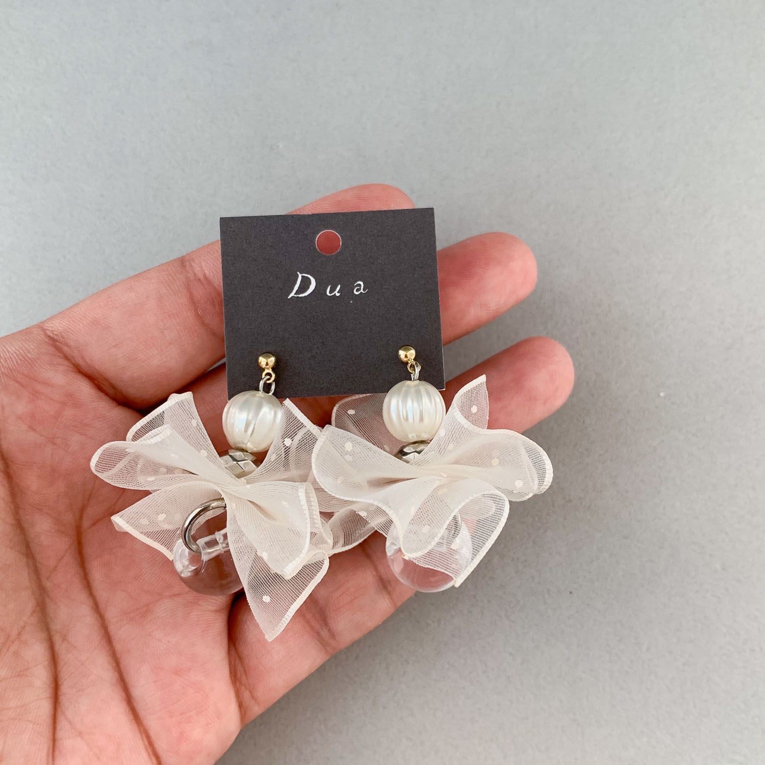 オーガンジードットリボンのふりふり〈ピアス/イヤリング〉 | Dua