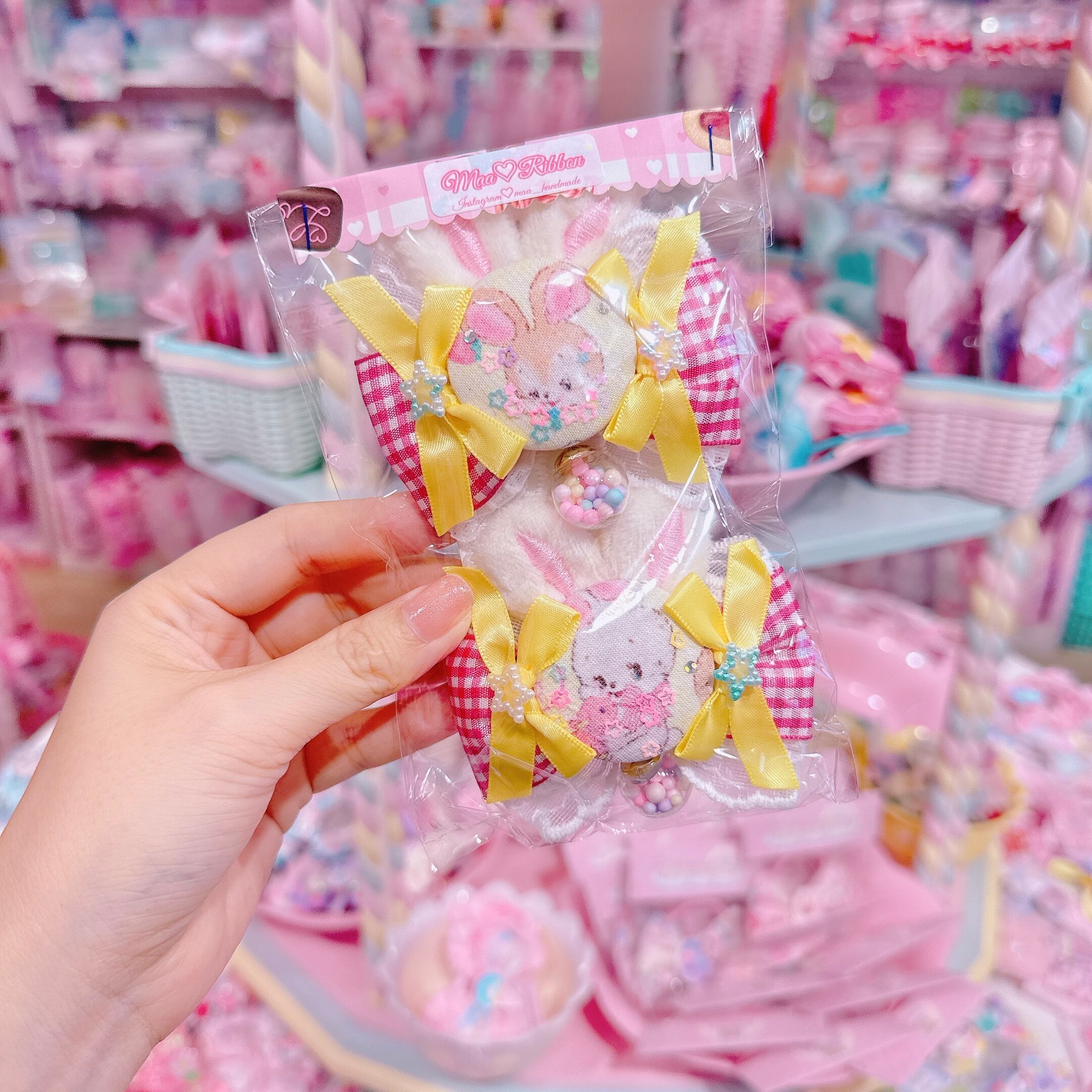 【R14】58-18くるみキャンディリボンツインヘアクリップ