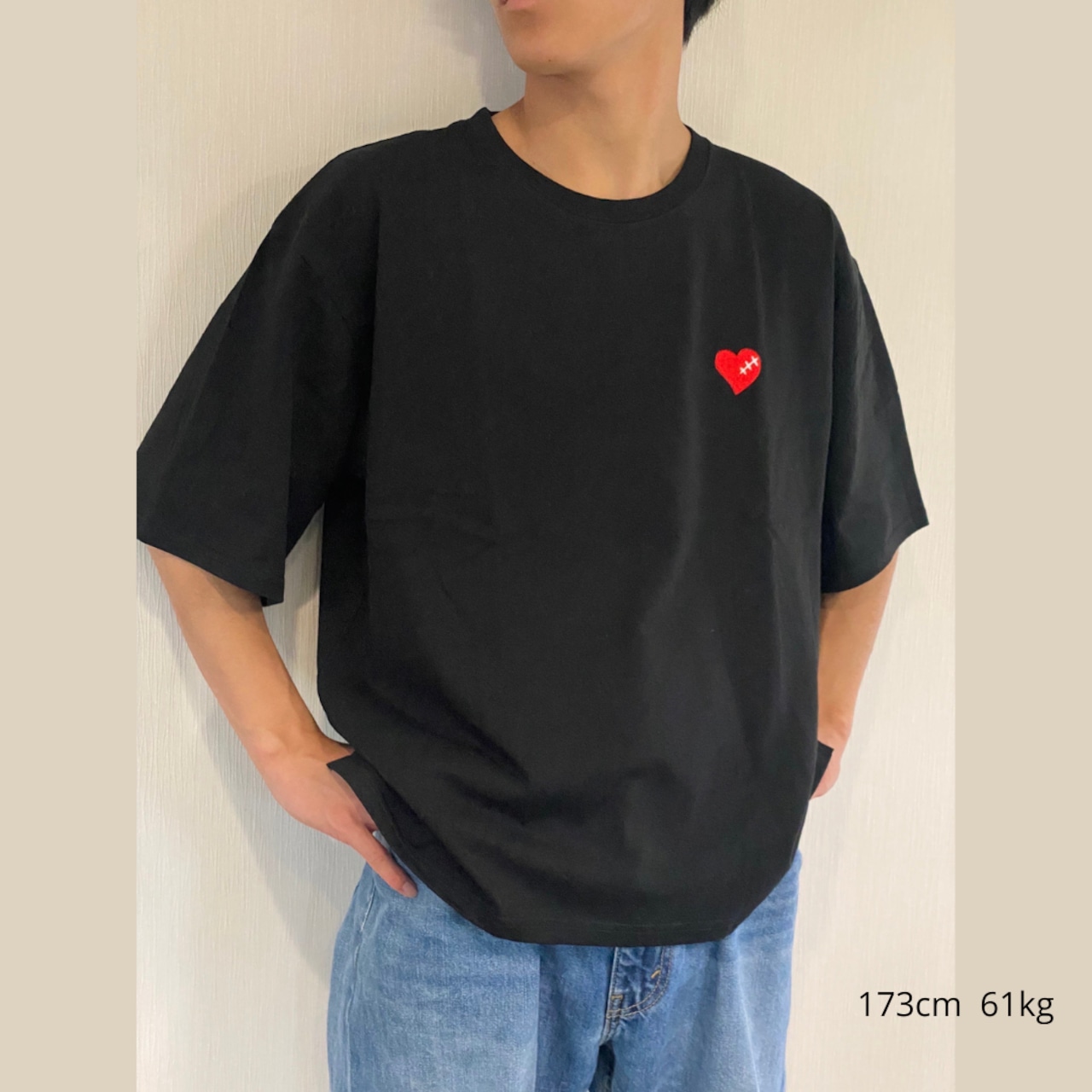 刺繍ハート♡ビッグTシャツ ユニセックス*メンズ向け(ディープ 刺繍ハート♡ビッグTシャツ ユニセックス*メンズ向け(ディープ