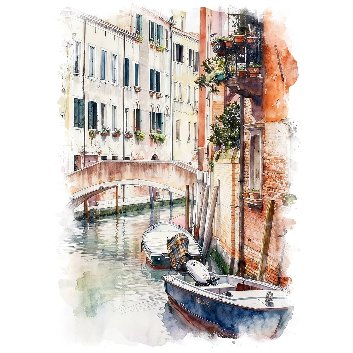 絵画 風景画 イタリア ヴェネツィアの運河 インテリアアート額付き 水彩画・油絵風 WAT0011