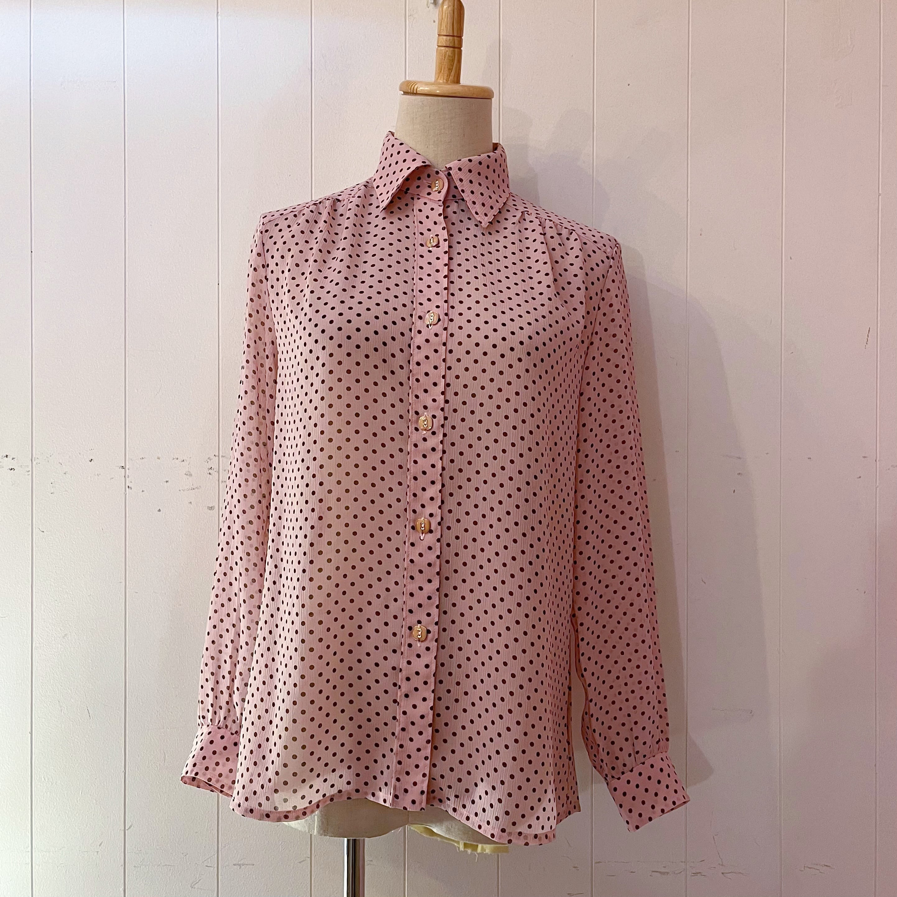 brown dot pink sheer blouse